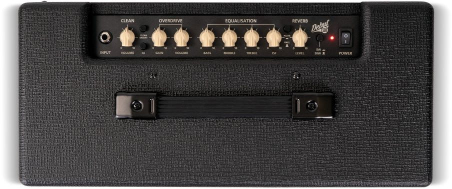 Blackstar Debut 50R Black  50W Guitar Combo med 2 kanaler, digital rumklang og 5W mulighed til øvebrug.