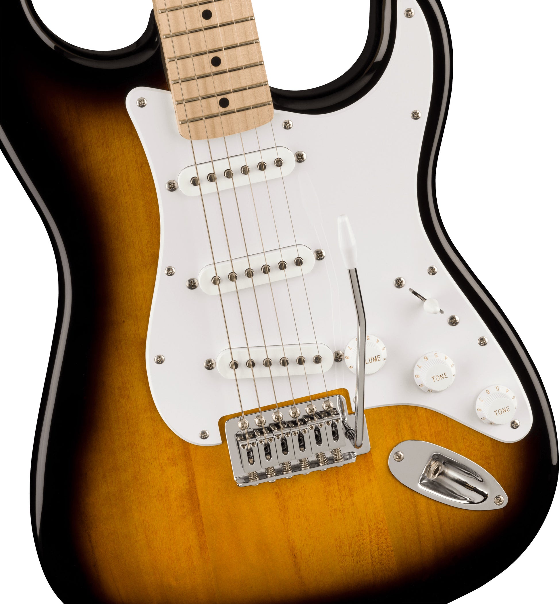 Squier Sonic® Stratocaster®, Maple Fingerboard, White Pickguard, 2-Color Sunburst